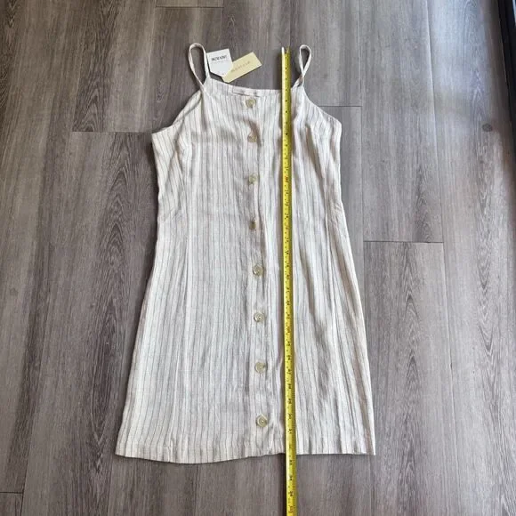 NWT Monteau Mini Dress Small Cream Pinstripe Button Linen Blend Preppy Cottage - Picture 3 of 9